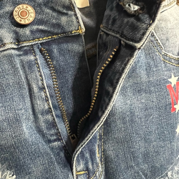 TRES CHIC patriotic distressed denim blend biker shorts S M L - Picture 10 of 11